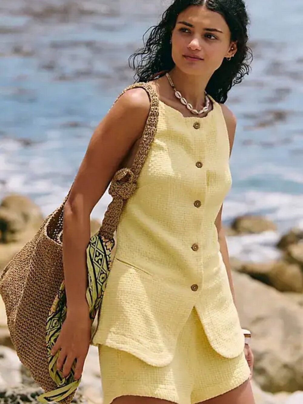 Free People Coastal Classy Sleeveless Buttered Popcorn Top L